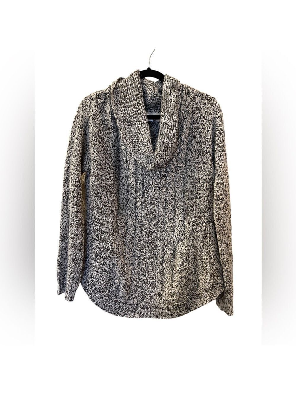 RD Style Women’s Sweater Cowl Neck Cable Knit Pullover Black/Light Gray XXL